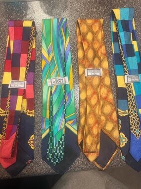 Versace Gianni Versace Silk Tie Lot (4) Vintage, Bold, Baroque, Geometric Print